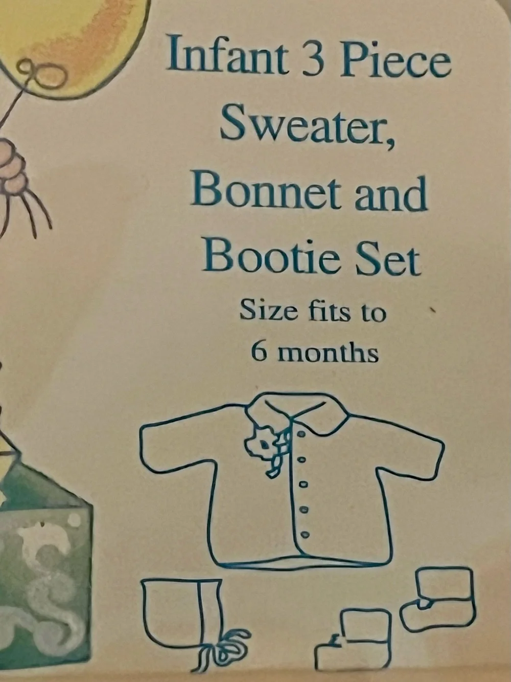 Vintage Baby 3-Piece Sweater, Bonnet & Booties Set - New Old Stock 0-6 mths